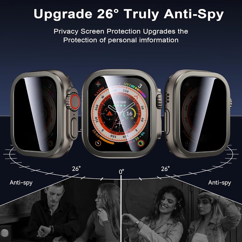 wsken for Apple Watch Ultra 3 / Ultra 2 Screen Protector 49mm, [26 Degree Privacy] Titanium Alloy Frame + 9H Tempered Glass, [Touch Sensitive] Lightweight Protective Glass Film for iwatch Ultra 2 Pack - Image 2